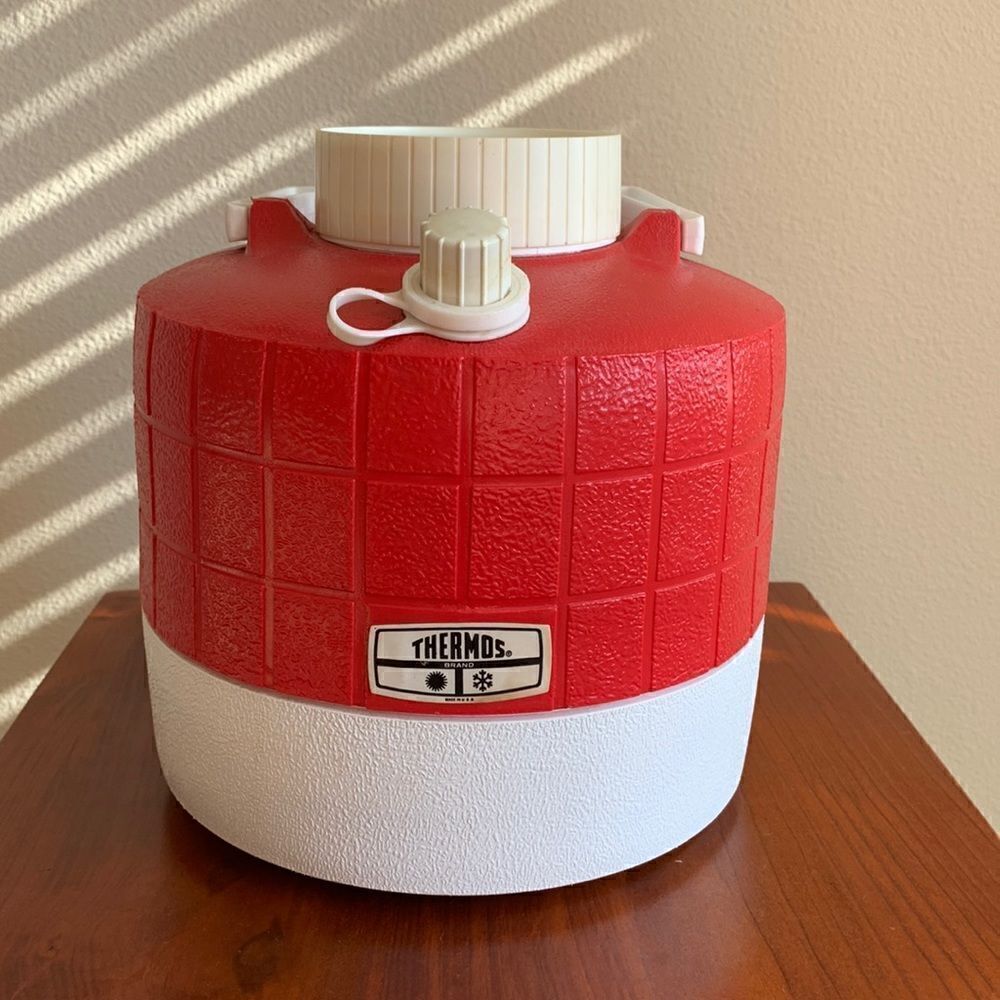 Vintage Thermos 1-Gallon Picnic Jug Water Cooler Made In USA Red White Retro
